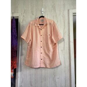 ISLAND SHORES‎ Coral Plaid Camp Aloha Shirt Mens XLarge